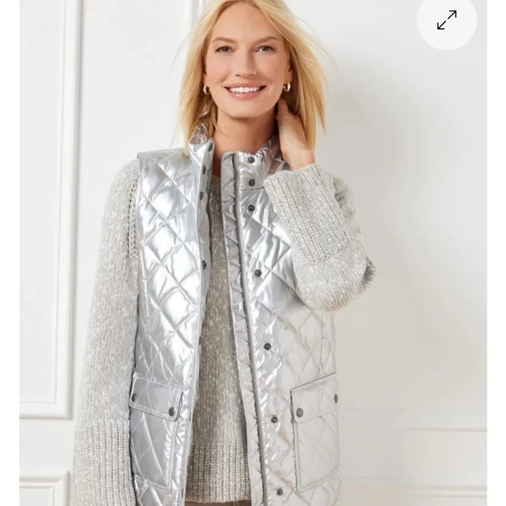 Talbots Shimmering Silver Quilted Vest - Picture 2 of 5